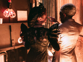 Amber Gray and André De Shield have a moment before they go on stage at the top of the second act.